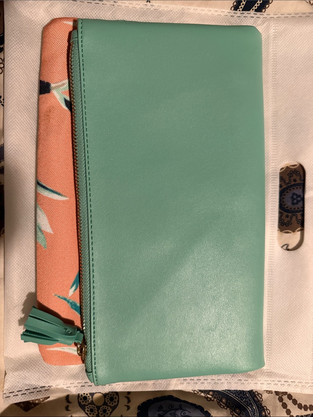 Rachel Pally Mint Green Zip Clutch with Coral Floral Insert